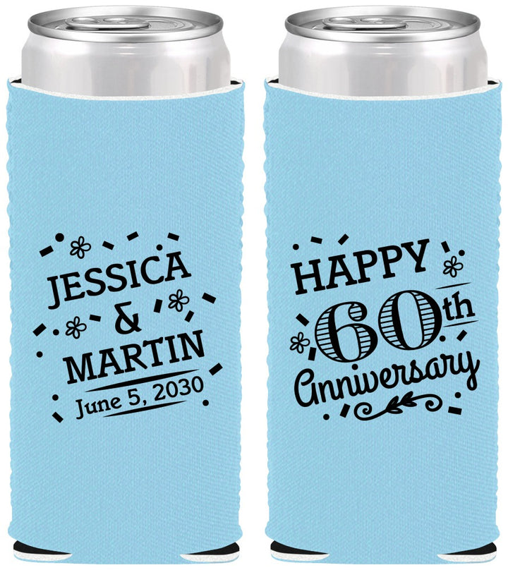 Custom Anniversary Neoprene Slim Can Coolers - Cheers To 60 Years | 80009