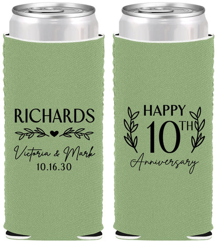 Custom Anniversary Neoprene Slim Can Coolers - 10th Wedding | 80010