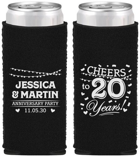 Custom Anniversary Neoprene Slim Can Coolers - Cheers To 20 Years | 80011