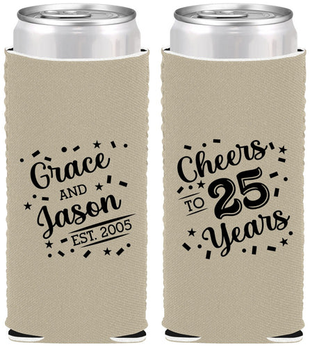 Custom Anniversary Neoprene Slim Can Coolers - Cheers To 25 Years | 80012