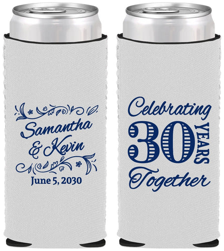 Custom Anniversary Neoprene Slim Can Coolers - 30 Years Together | 80013