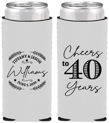 Custom Anniversary Neoprene Slim Can Coolers - Cheers To 40 Years | 80015