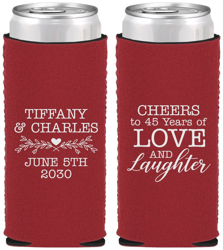 Custom Anniversary Neoprene Slim Can Coolers - Cheers To 45 Years | 80016