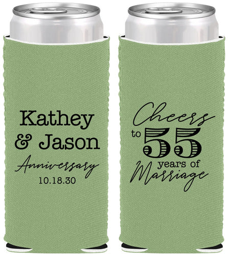 Custom Anniversary Neoprene Slim Can Coolers - Cheers To 55 Years | 80018