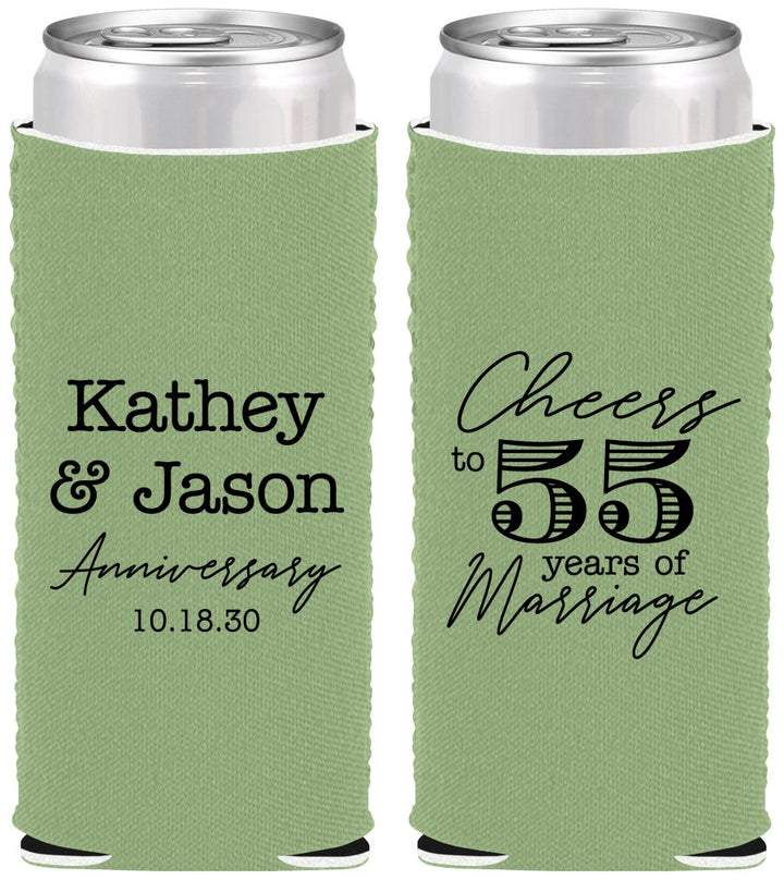 Custom Anniversary Neoprene Slim Can Coolers - Cheers To 55 Years | 80018