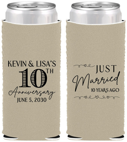 Custom Anniversary Neoprene Slim Can Coolers - 10 Years Down | 80020