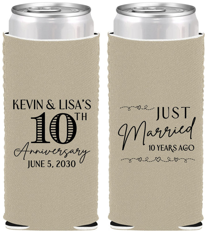 Custom Anniversary Neoprene Slim Can Coolers - 10 Years Down | 80020
