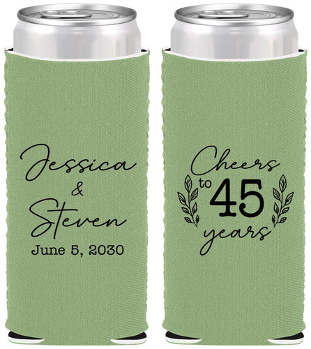 Custom Anniversary Neoprene Slim Can Coolers - Cheers To 45 Years | 80026