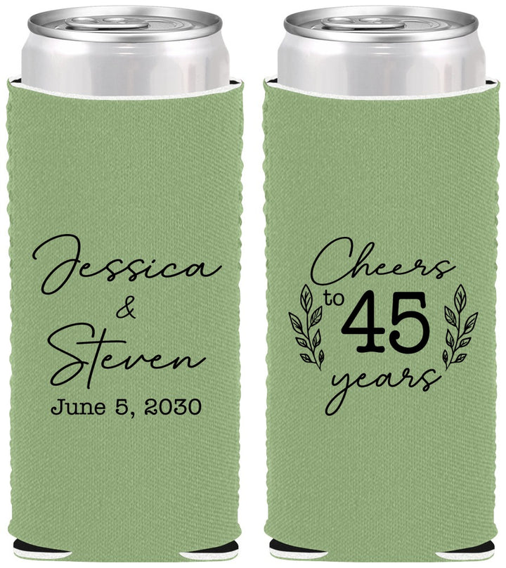 Custom Anniversary Neoprene Slim Can Coolers - Cheers To 45 Years | 80026