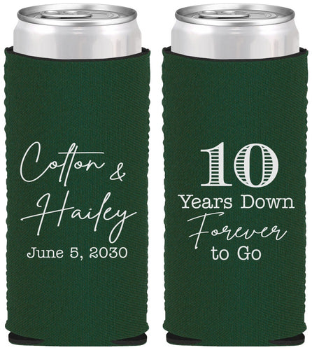 Custom Anniversary Neoprene Slim Can Coolers - Just Married 10 Years Ago | 80030