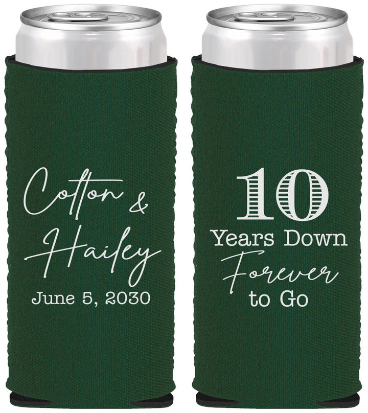 Custom Anniversary Neoprene Slim Can Coolers - Just Married 10 Years Ago | 80030