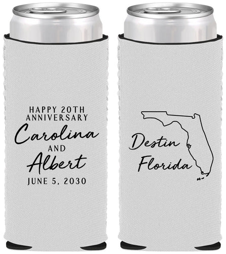 Custom Anniversary Neoprene Slim Can Coolers - 20th Wedding | 80031