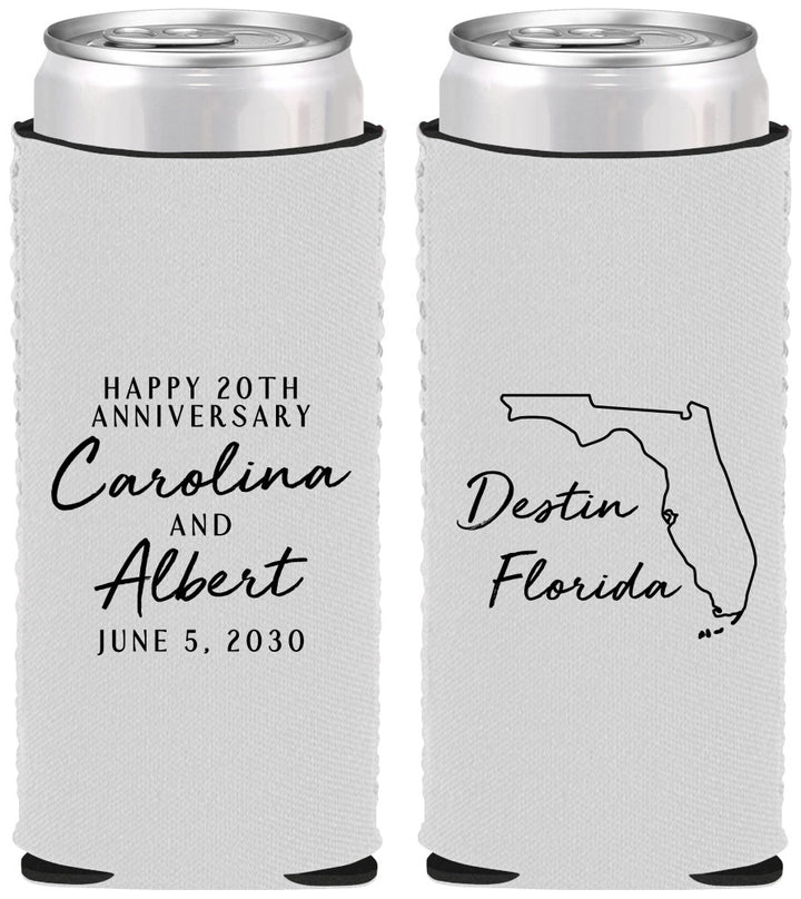 Custom Anniversary Neoprene Slim Can Coolers - 20th Wedding | 80031