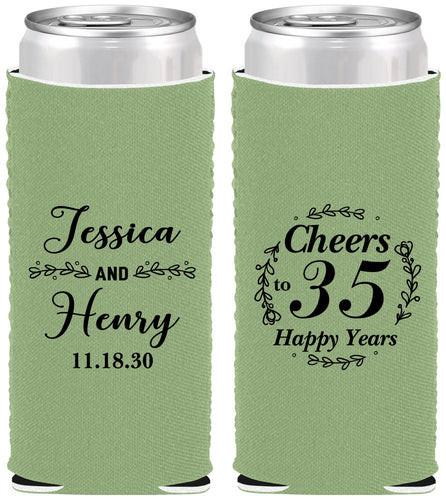 Custom Anniversary Neoprene Slim Can Coolers - Cheers To 35 Years | 80034