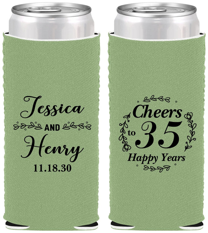 Custom Anniversary Neoprene Slim Can Coolers - Cheers To 35 Years | 80034