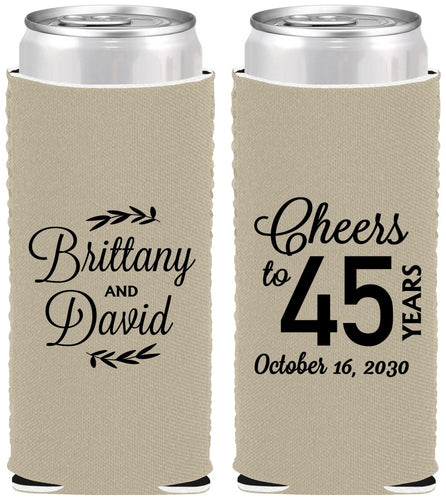 Custom Anniversary Neoprene Slim Can Coolers - Cheers To 45 Years | 80036