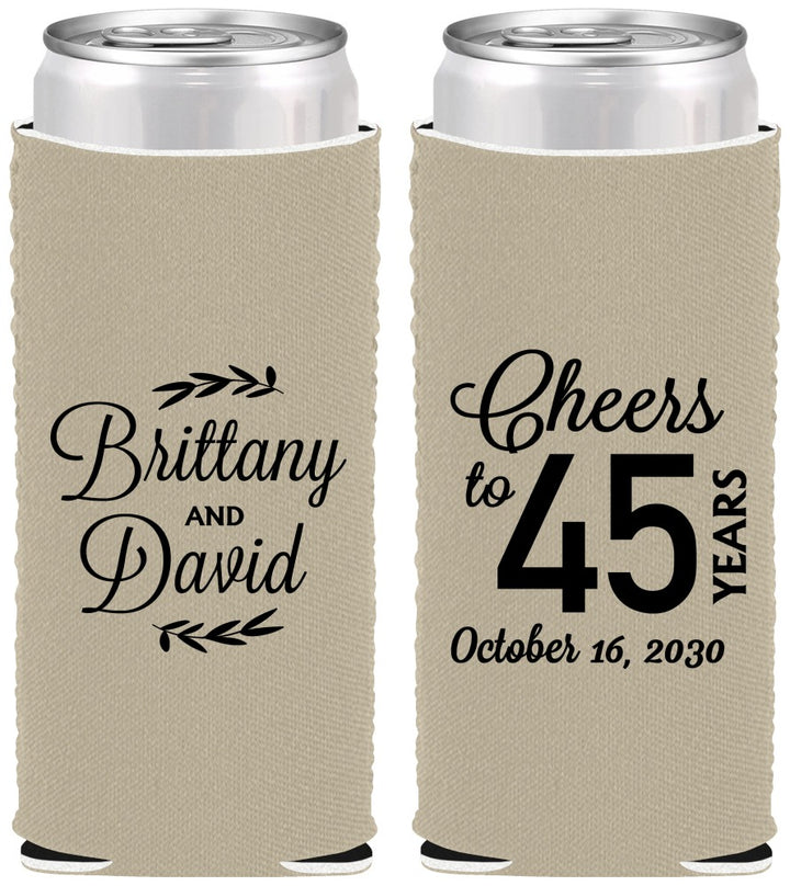 Custom Anniversary Neoprene Slim Can Coolers - Cheers To 45 Years | 80036