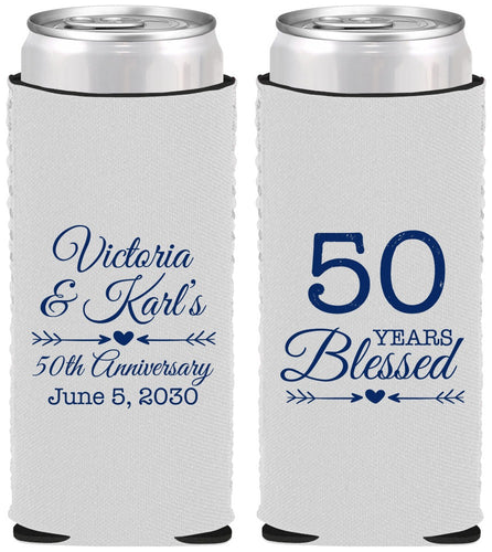 Custom Anniversary Neoprene Slim Can Coolers - 50 Years Blessed | 80037