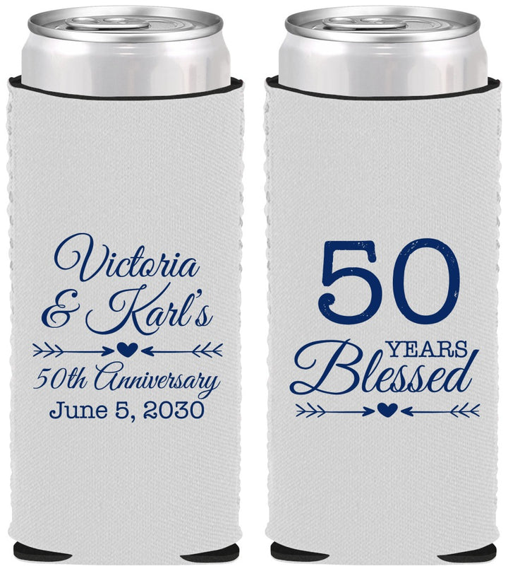 Custom Anniversary Neoprene Slim Can Coolers - 50 Years Blessed | 80037