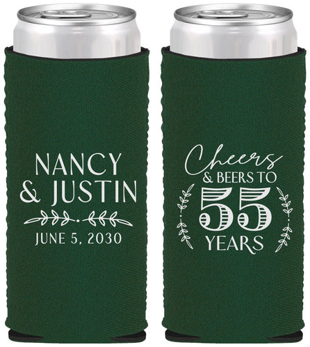 Custom Anniversary Neoprene Slim Can Coolers - Cheers To 55 Years | 80038