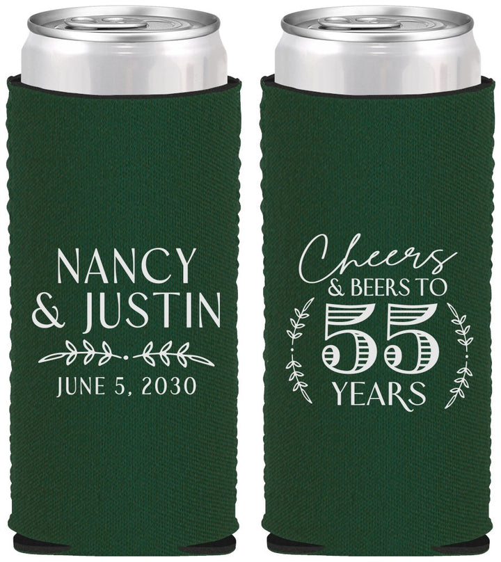 Custom Anniversary Neoprene Slim Can Coolers - Cheers To 55 Years | 80038
