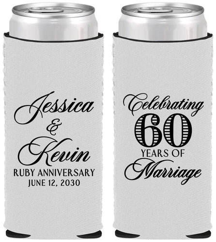 Custom Anniversary Neoprene Slim Can Coolers - 60 Years Of Marriage | 80039
