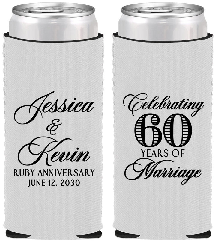 Custom Anniversary Neoprene Slim Can Coolers - 60 Years Of Marriage | 80039