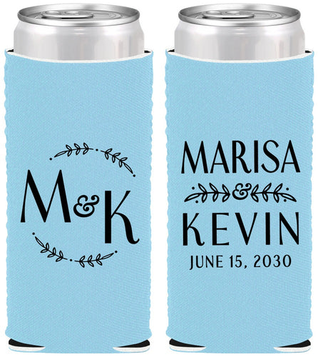 Custom Wedding Neoprene Slim Can Coolers - Two Letter Monogram | 801