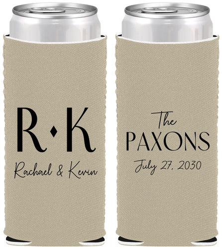 Custom Wedding Neoprene Slim Can Coolers - Two Letter Monogram | 802
