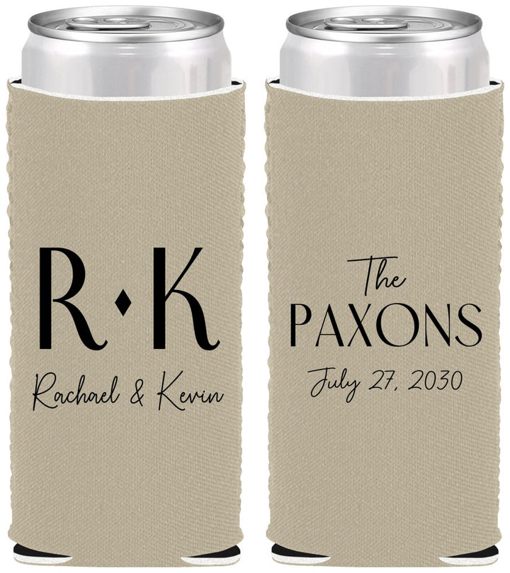 Custom Wedding Neoprene Slim Can Coolers - Two Letter Monogram | 802