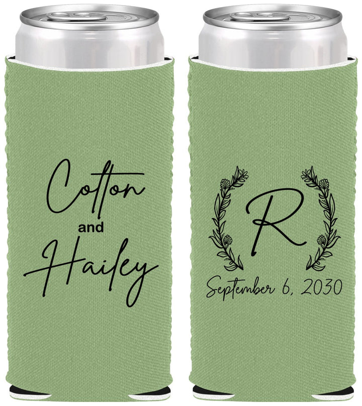 Custom Wedding Neoprene Slim Can Coolers - Monogram | 803