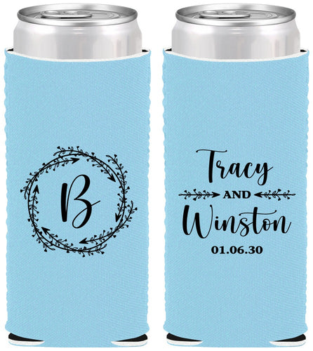 Custom Wedding Neoprene Slim Can Coolers - Monogram | 804