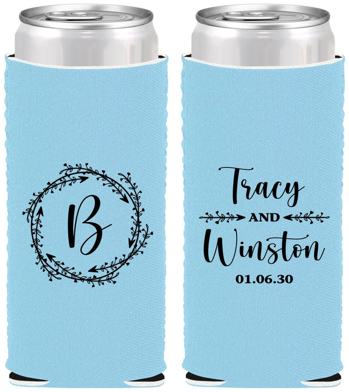 Custom Wedding Neoprene Slim Can Coolers - Monogram | 804