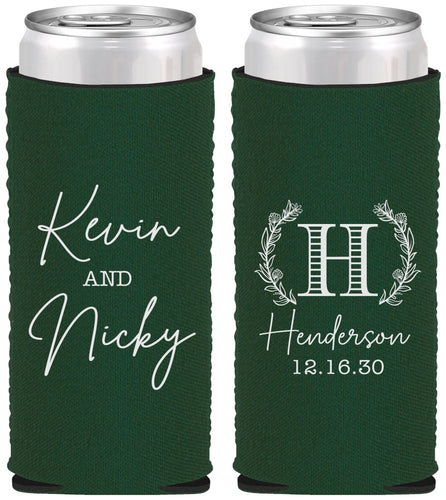 Custom Wedding Neoprene Slim Can Coolers - Monogram | 805