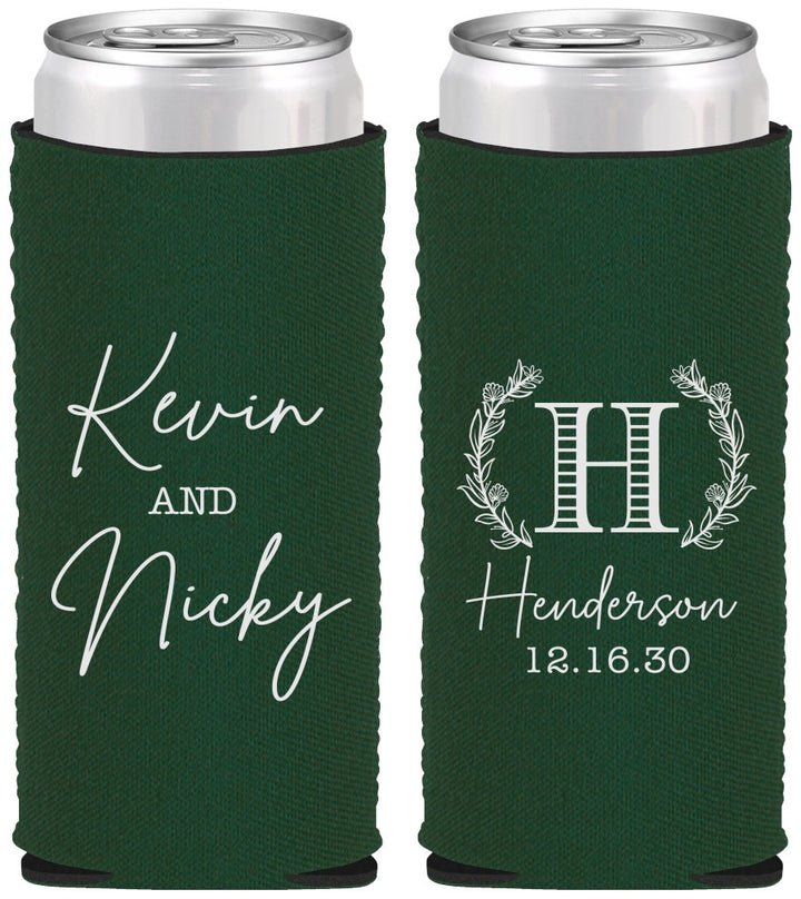 Custom Wedding Neoprene Slim Can Coolers - Monogram | 805