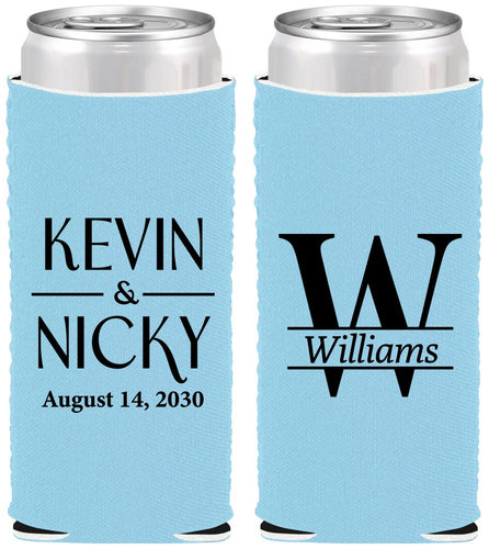 Custom Wedding Neoprene Slim Can Coolers - Monogram | 806