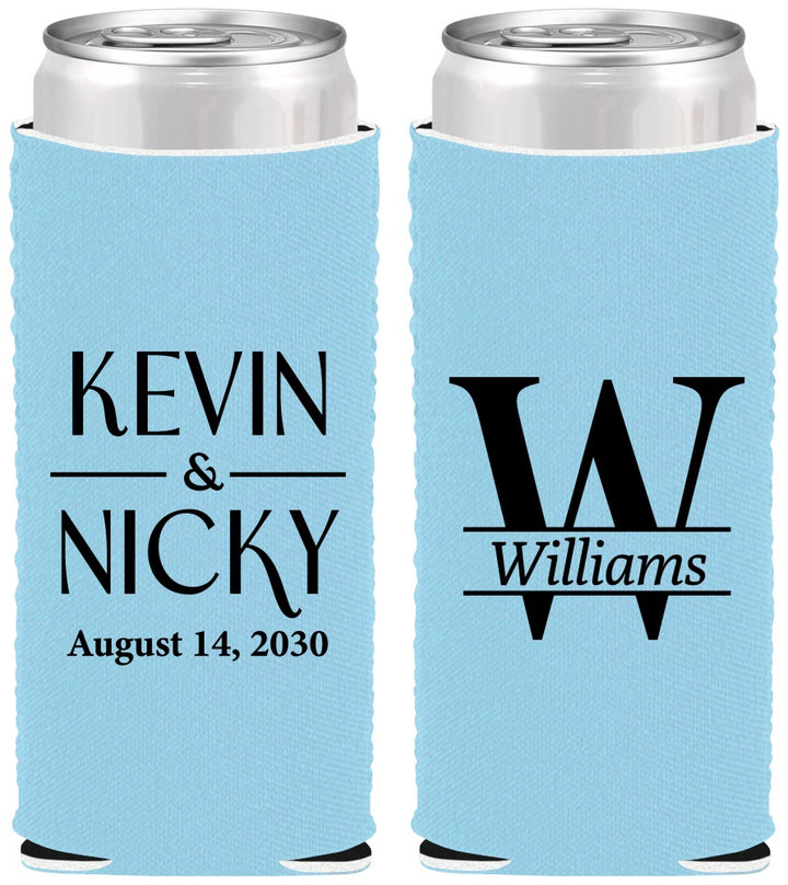 Custom Wedding Neoprene Slim Can Coolers - Monogram | 806