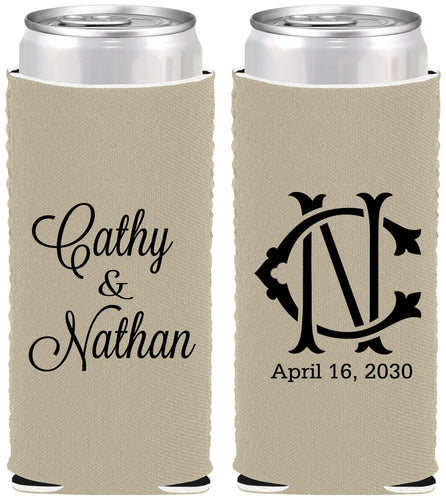 Custom Wedding Neoprene Slim Can Coolers - Two Letter Monogram | 807