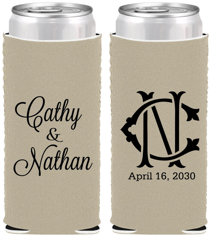 Custom Wedding Neoprene Slim Can Coolers - Two Letter Monogram | 807
