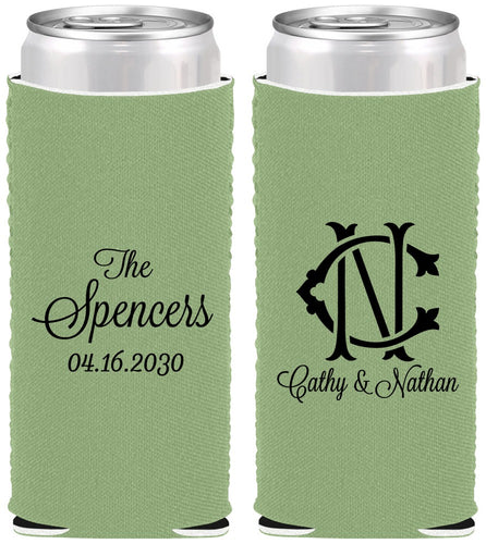 Custom Wedding Neoprene Slim Can Coolers - Two Letter Monogram | 808