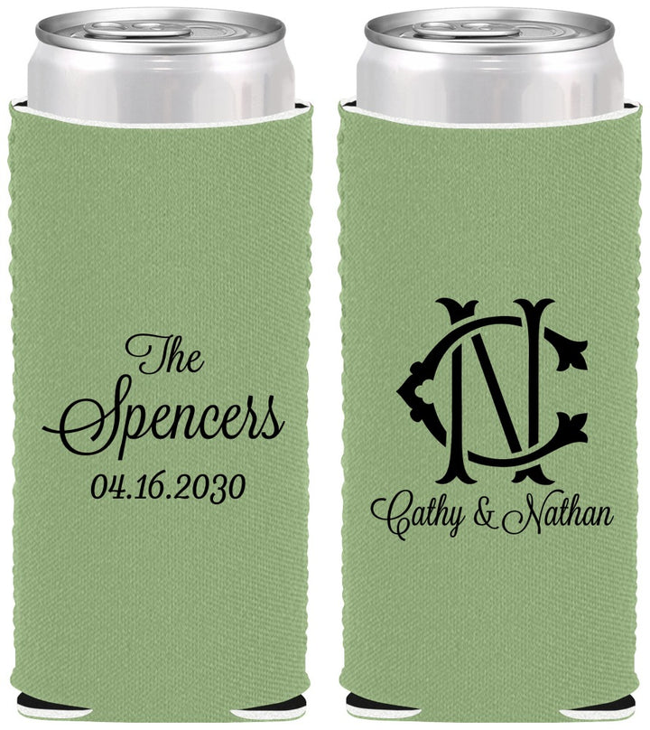 Custom Wedding Neoprene Slim Can Coolers - Two Letter Monogram | 808
