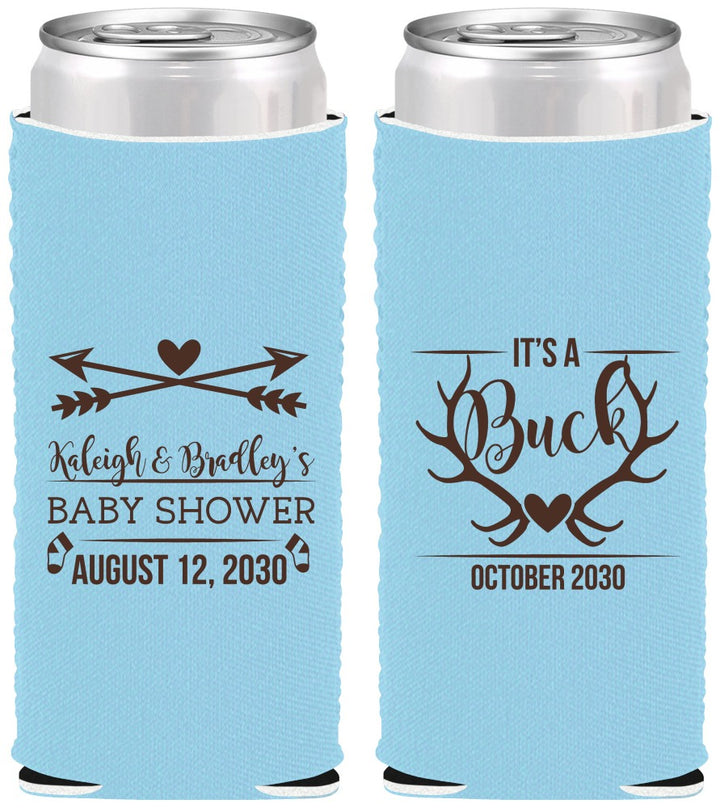 Custom Baby Shower Neoprene Slim Can Coolers - It’s A Buck Antler | 90000