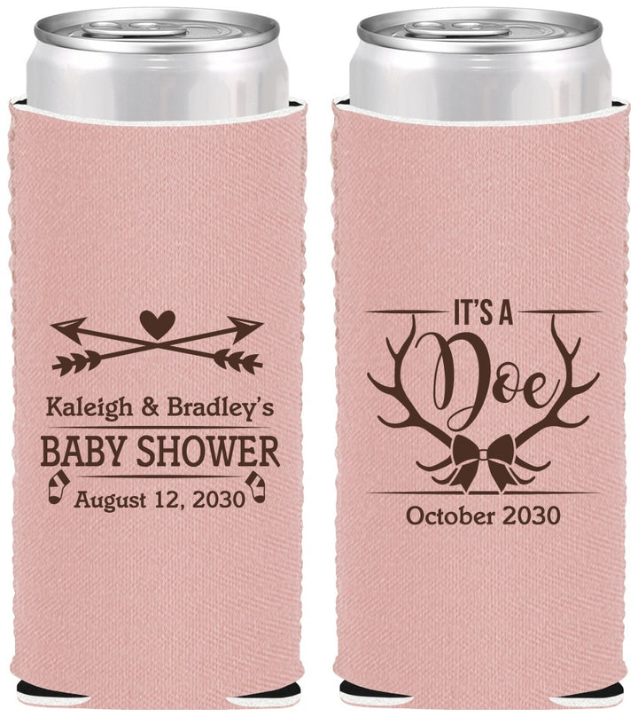Custom Baby Shower Neoprene Slim Can Coolers - It’s A Doe Antler | 90001