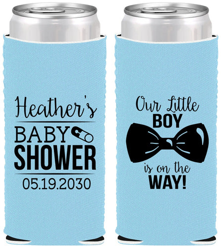 Custom Baby Shower Neoprene Slim Can Coolers - Little Boy Is On The Way | 90005