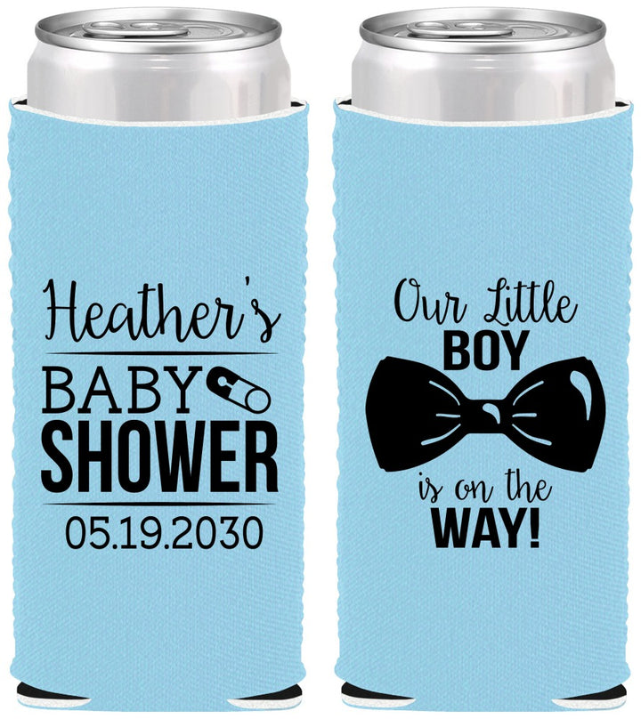 Custom Baby Shower Neoprene Slim Can Coolers - Little Boy Is On The Way | 90005
