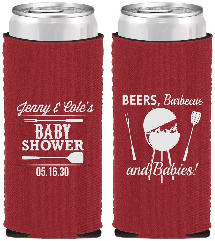Custom Baby Shower Neoprene Slim Can Coolers - Beers Bbq Babies | 90006