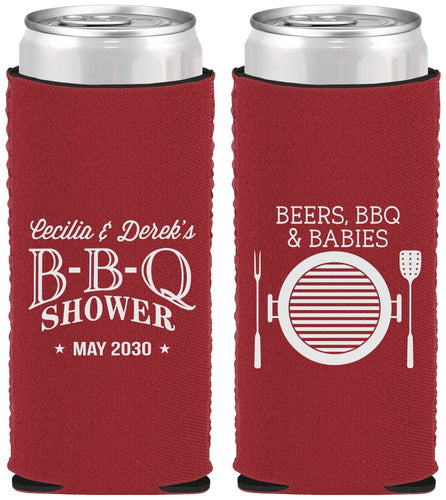 Custom Baby Shower Neoprene Slim Can Coolers - Beers Bbq Babies | 90007