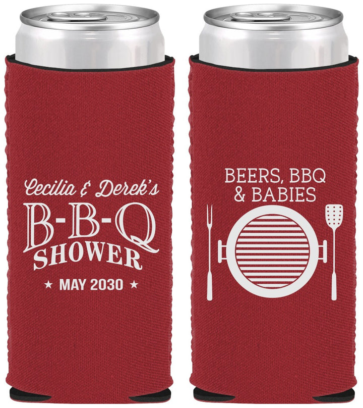 Custom Baby Shower Neoprene Slim Can Coolers - Beers Bbq Babies | 90007