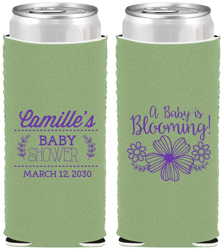 Custom Baby Shower Neoprene Slim Can Coolers - Blooming | 90009