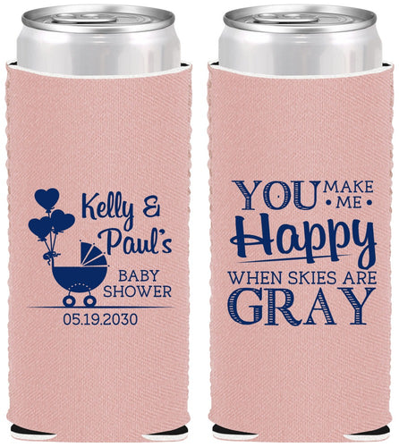 Custom Baby Shower Neoprene Slim Can Coolers - You Make Me Happy | 90010